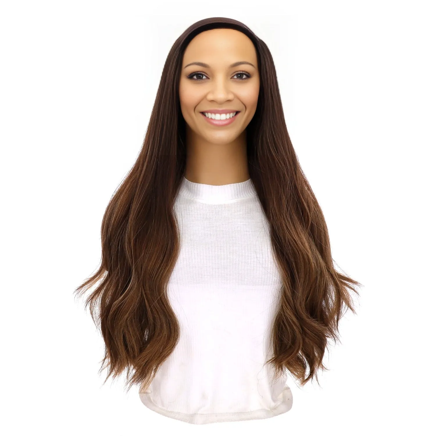 24" HatFall Wig Layered Medium Brown Balayage