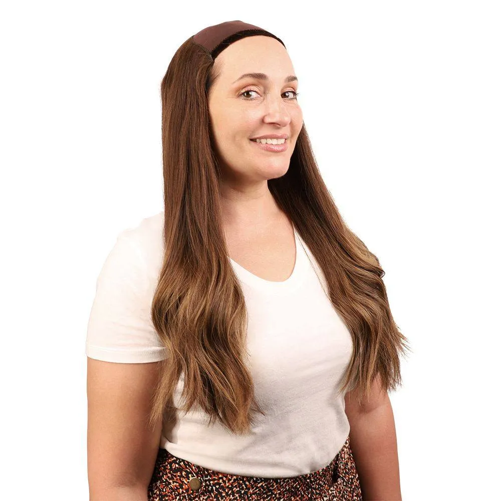 24" HatFall Wig Layered Medium Brown Balayage