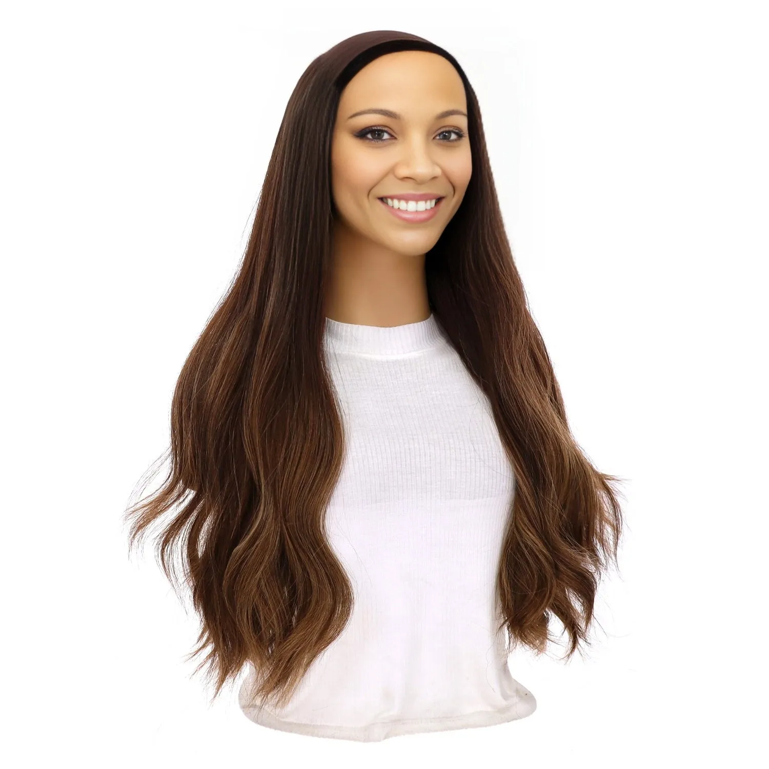 24" HatFall Wig Layered Medium Brown Balayage