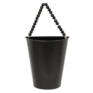 *Distressed Black Metal Half Wall Bucket w/Bead Hanger
