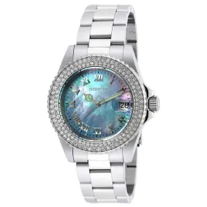 Invicta 19872 Women's Angel Crystal Accented Bezel Blue MOP Dial Steel Bracelet Dive Watch