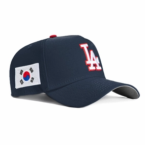 New Era 9Forty A-Frame Los Angeles Dodgers Korea Flag Patch Snapback Hat - Navy. White. Red