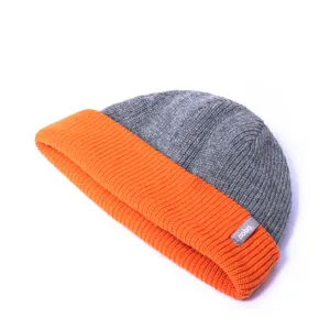 No Cold Shoulder Ribbed Knit Short Beanie Grey/Orange