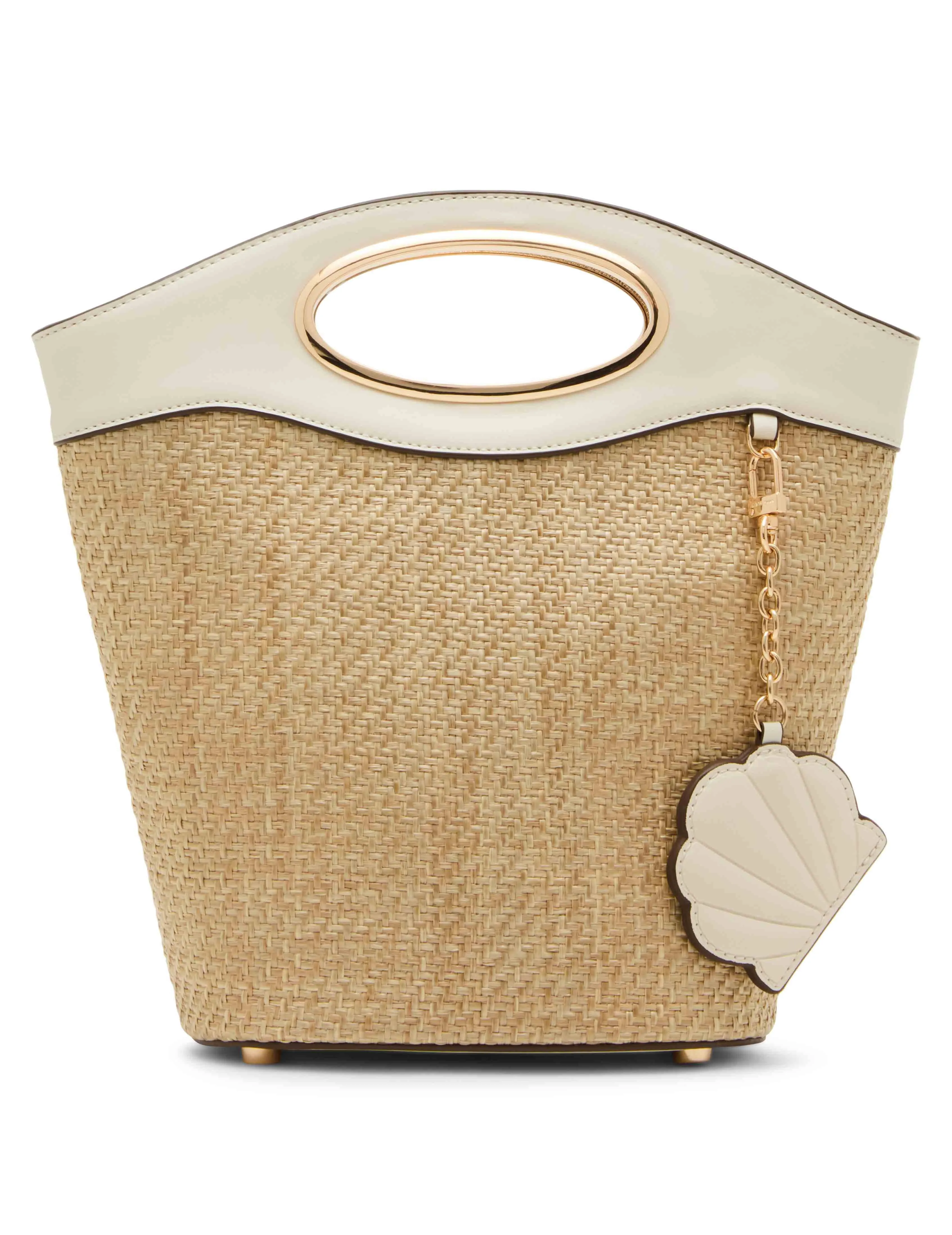 Oval Handle Straw Bucket with Shell Mirror