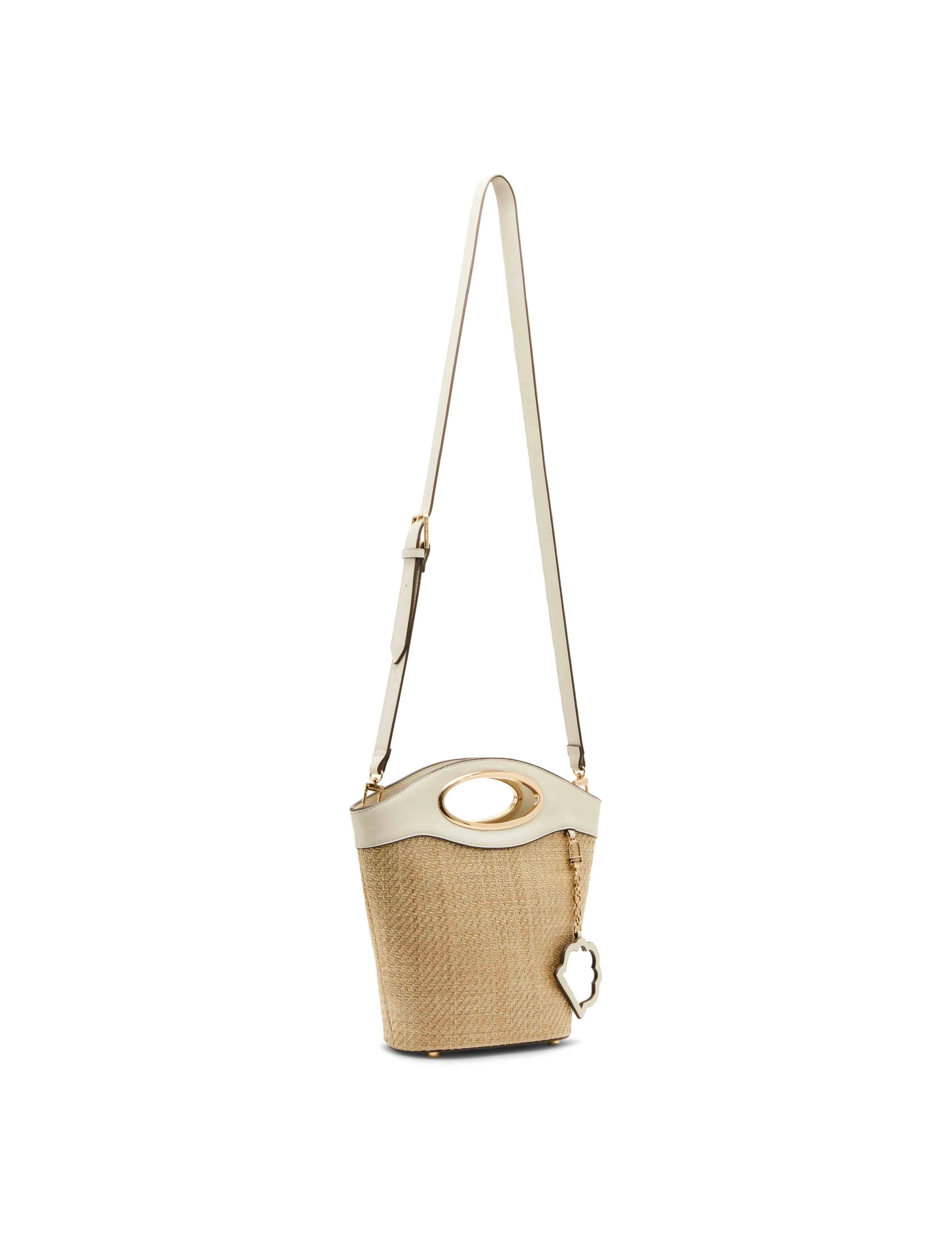 Oval Handle Straw Bucket with Shell Mirror