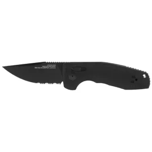SOG Folding Knife - Tac AU Compact Black Partially Serrated Edge Blade | 15-38-08-57