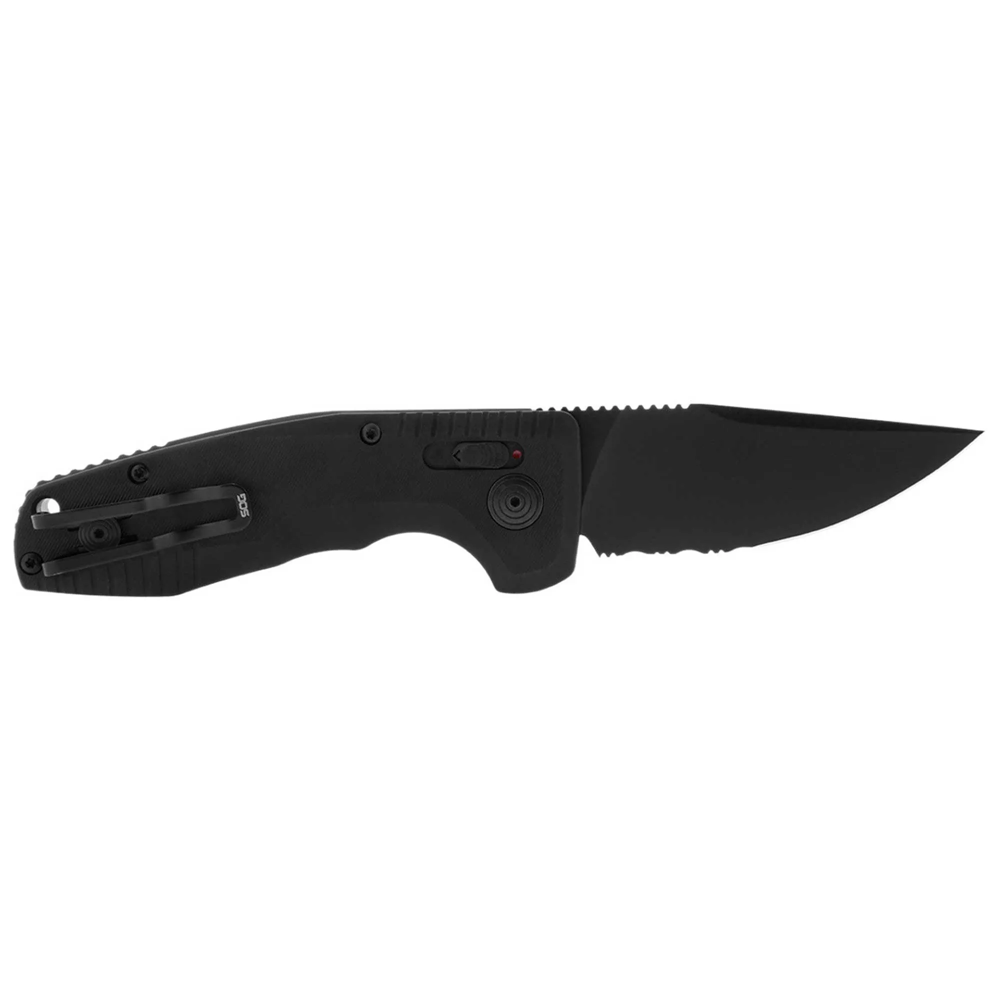 SOG Folding Knife - Tac AU Compact Black Partially Serrated Edge Blade | 15-38-08-57