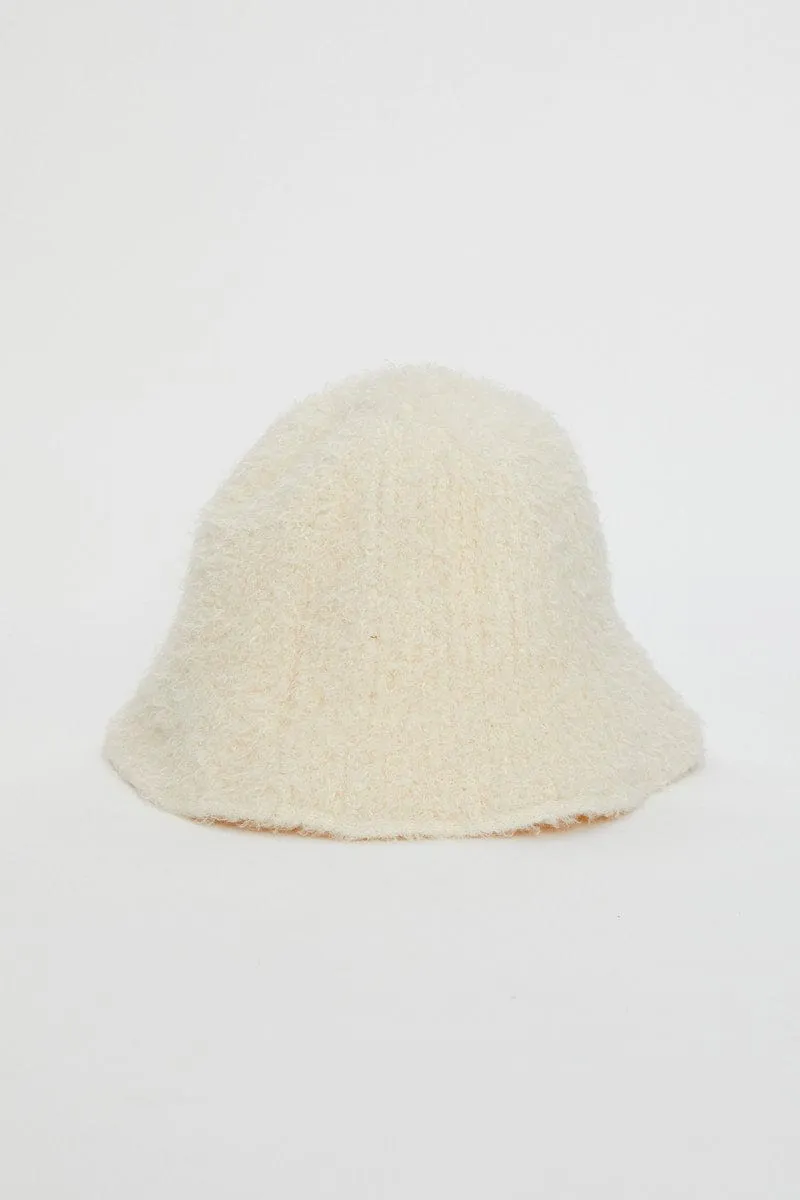 White Fuzzy Bucket Hat