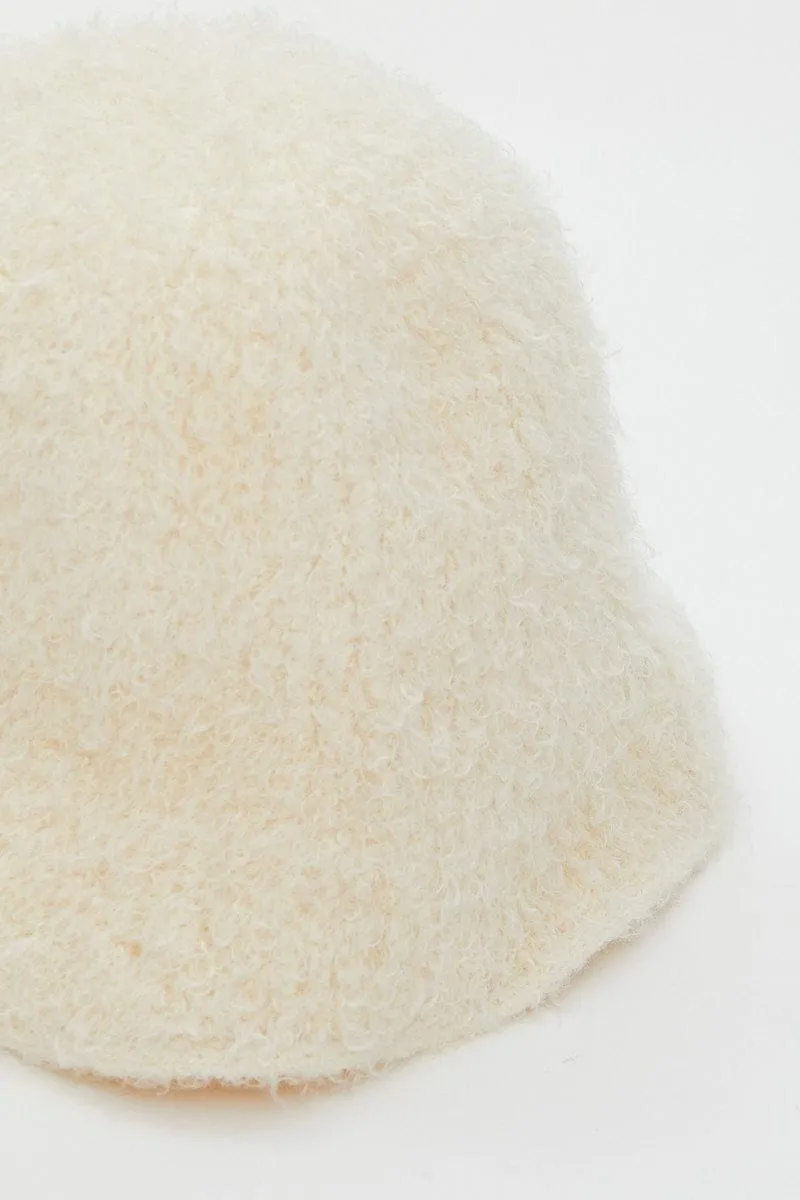 White Fuzzy Bucket Hat